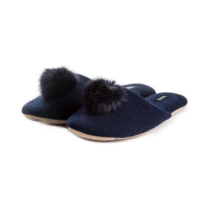 totes Ladies Cashmere Blend Mule Slipper with Soft Sole Navy Extra Image 2